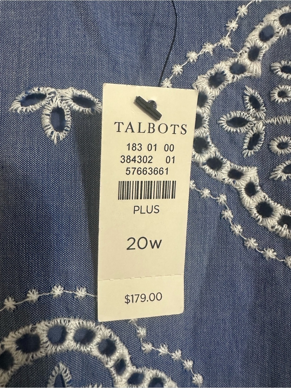 NWT Talbots Plus 20W Blue Eyelet Embroidered Cotton Shift Dress Lined Midi - Picture 5 of 8